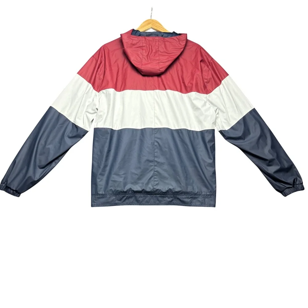 Weatherproof Vintage Windbreaker Jacket Mens Large Red White Blue Colorblock Zip